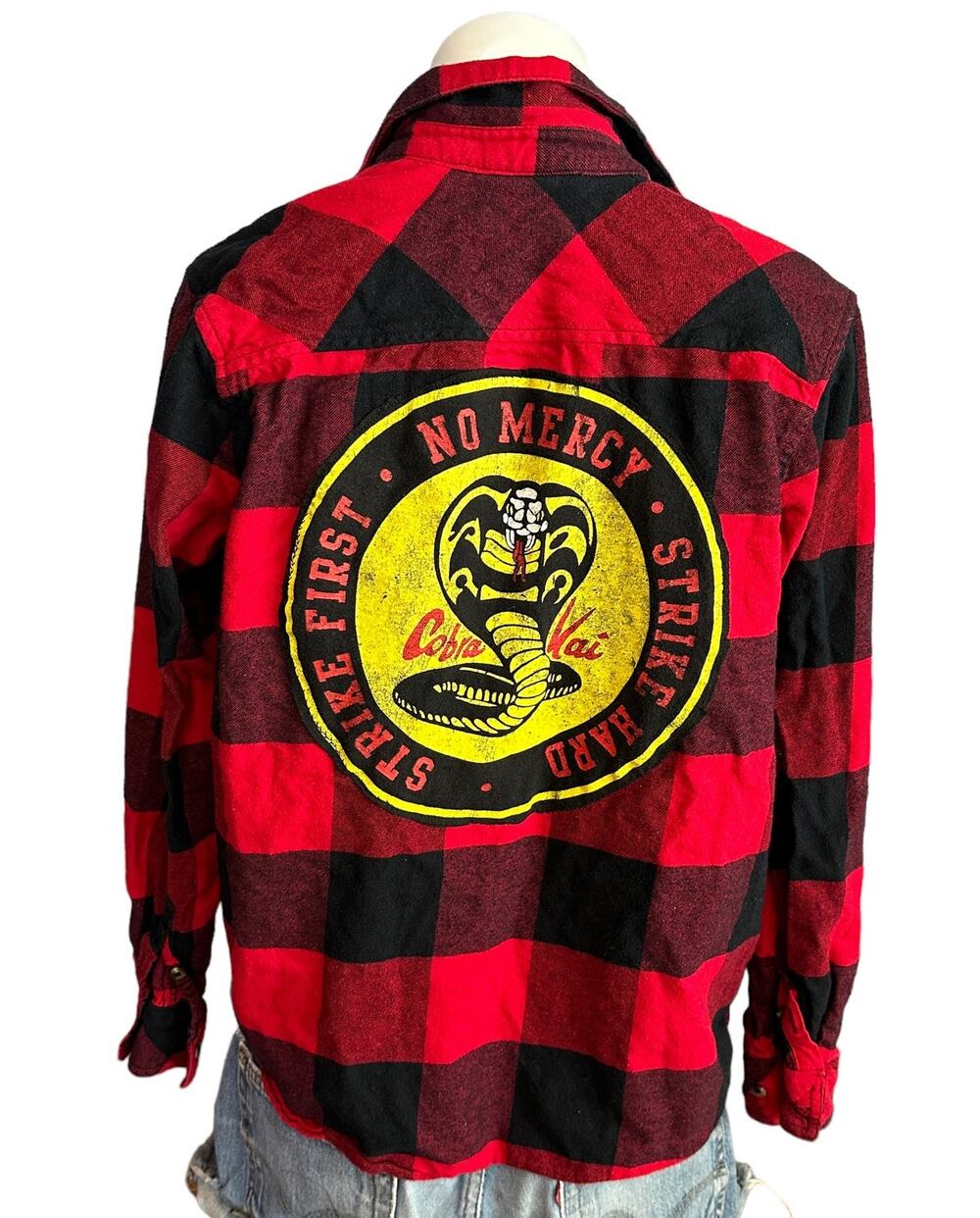 Cobra Kai Plaid Flannel Shirt Shacket MEDIUM Oversize One of Kind Karate Kid Red